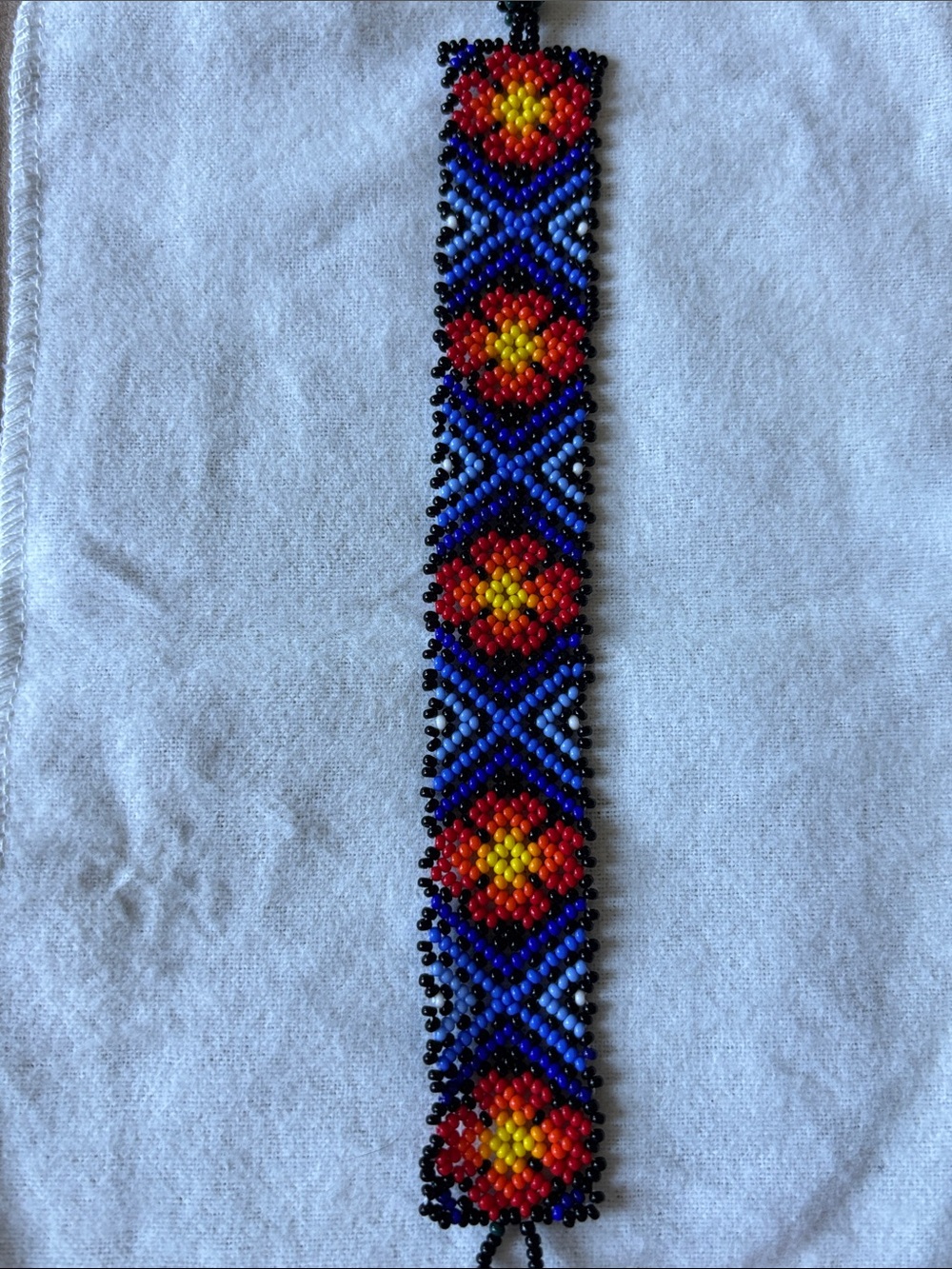 Handmade Beaded Floral Bracelet - Blue, Red & Yellow